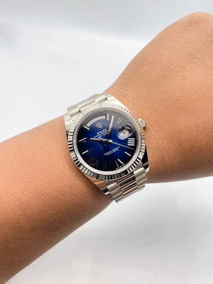 DayDate 40 White Gold Fond Blue