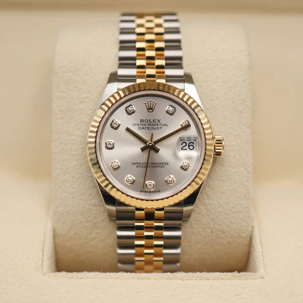 Datejust Two-tone fond argenté (chiffres en diamant) 36mm